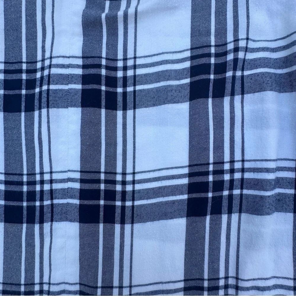J.Crew Mercantile Plaid Bell Sleeve Blouse Top Navy Blue White Cotton Size 14